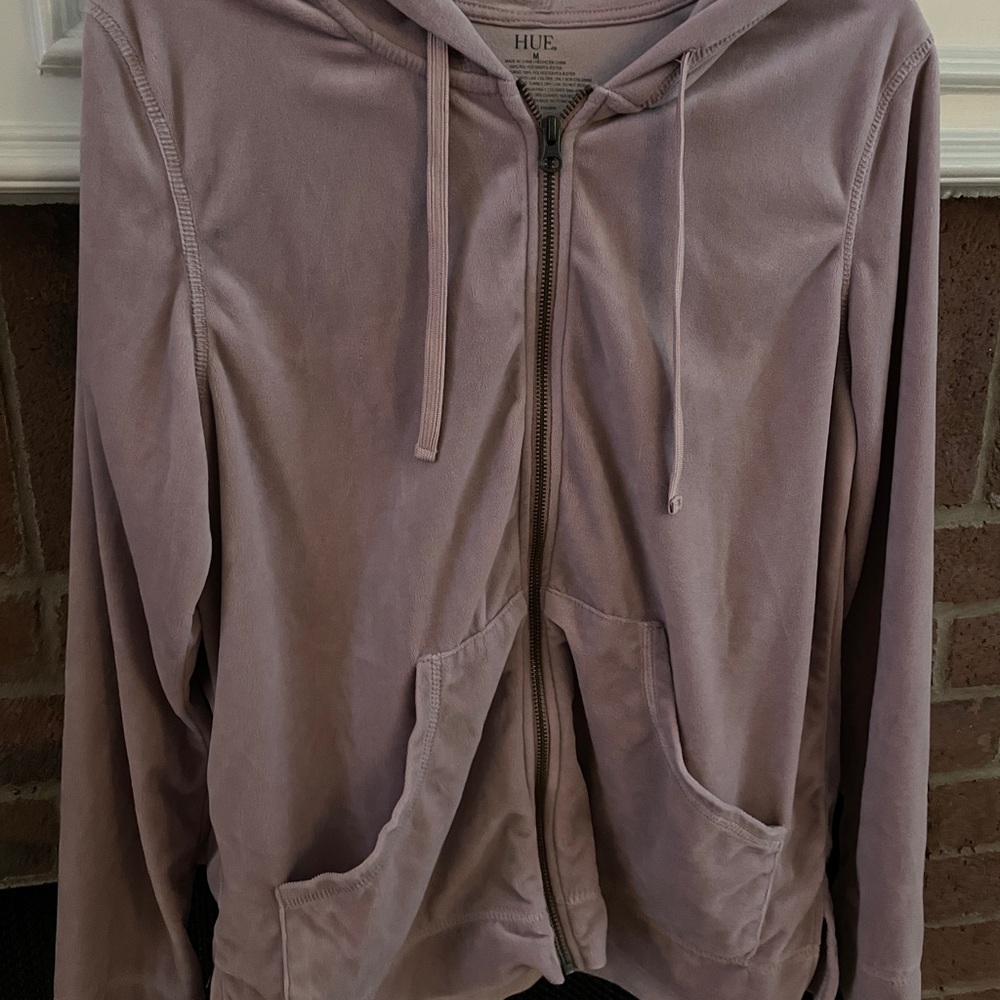 HUE Lavender Velvet Velour hoodie Sweater SZ Medium